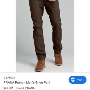 Prana Mens Brion Pant Coffee Bean 33x30